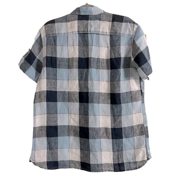 Perry Ellis Linen Blue Plaid Short Sleeve Button Down Shirt- Size M - Picture 4 of 10